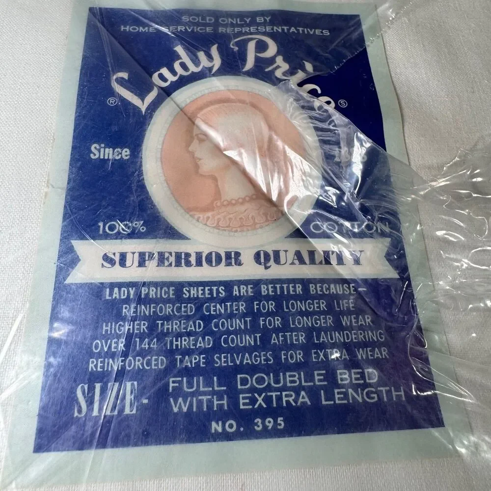 Vintage Lady Price Double Full Flat Bed Sheet White 100% Cotton NOS Deadstock